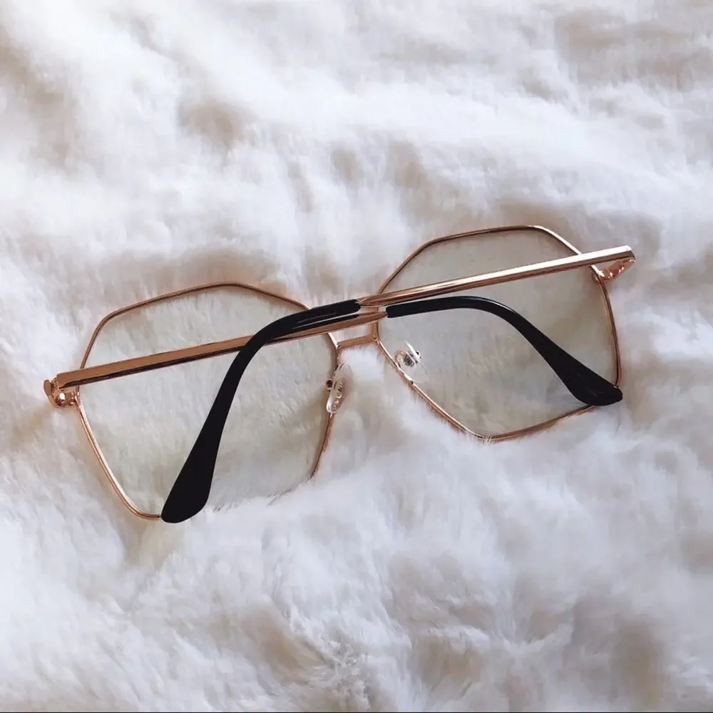 Peyton Rose Gold Hexagon Clear Sunglasses